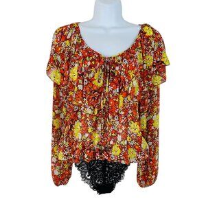 Intimately Free People Women's Size S Say It To Me Floral Sienna Red Bodysuit